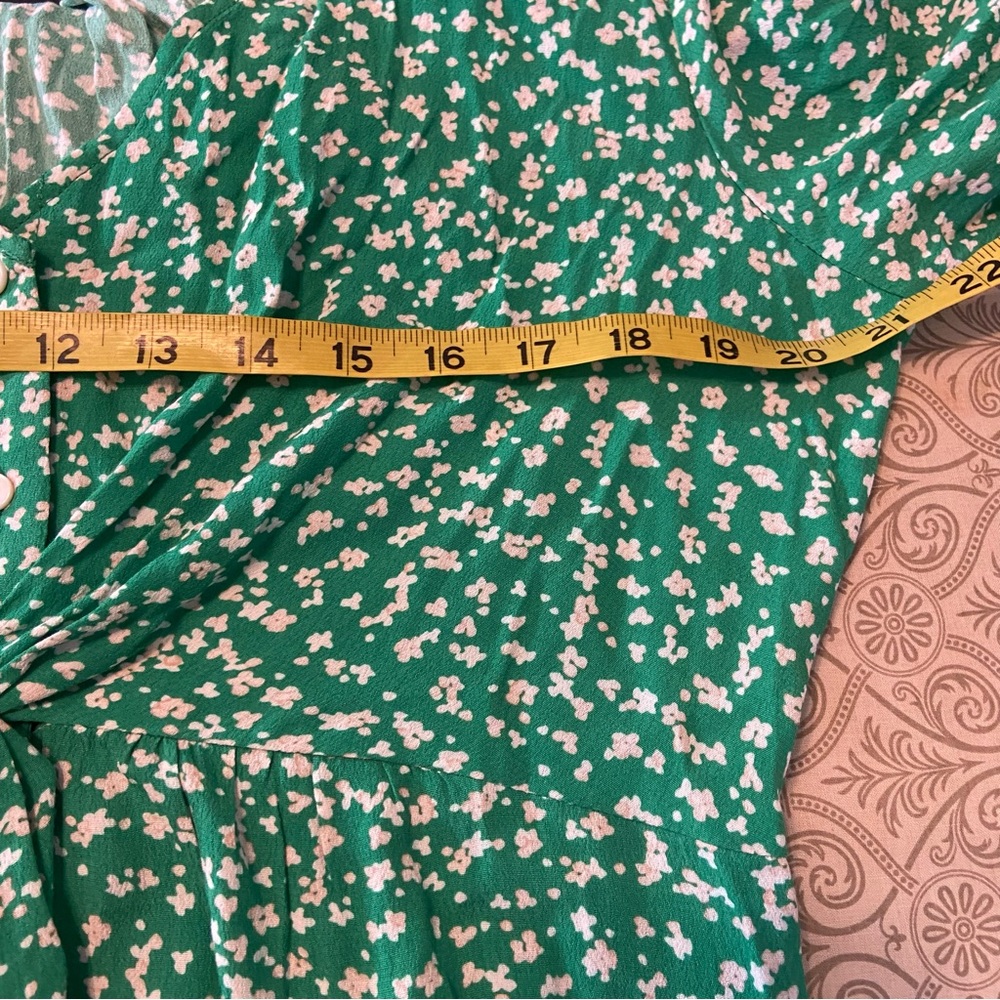 Seraphine Maternity Green White Floral Ditsy Midi Babydoll Tie Dress Size 6 - Picture 3 of 13